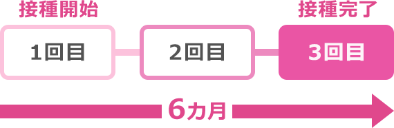 接種スケジュール：接種開始～接種完了（1回目～3回目：標準的な接種間隔の場合、接種完了までに、6カ月かかります）※接種スケジュールはワクチンの種類により異なります。